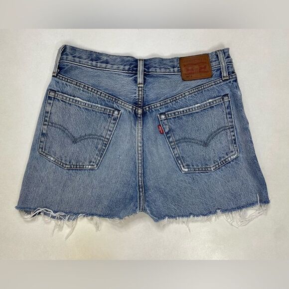 Levi's 501 Skinny Selvedge Cut Off Denim Jean Shorts Women Size 27 Light Blue - Picture 3 of 11